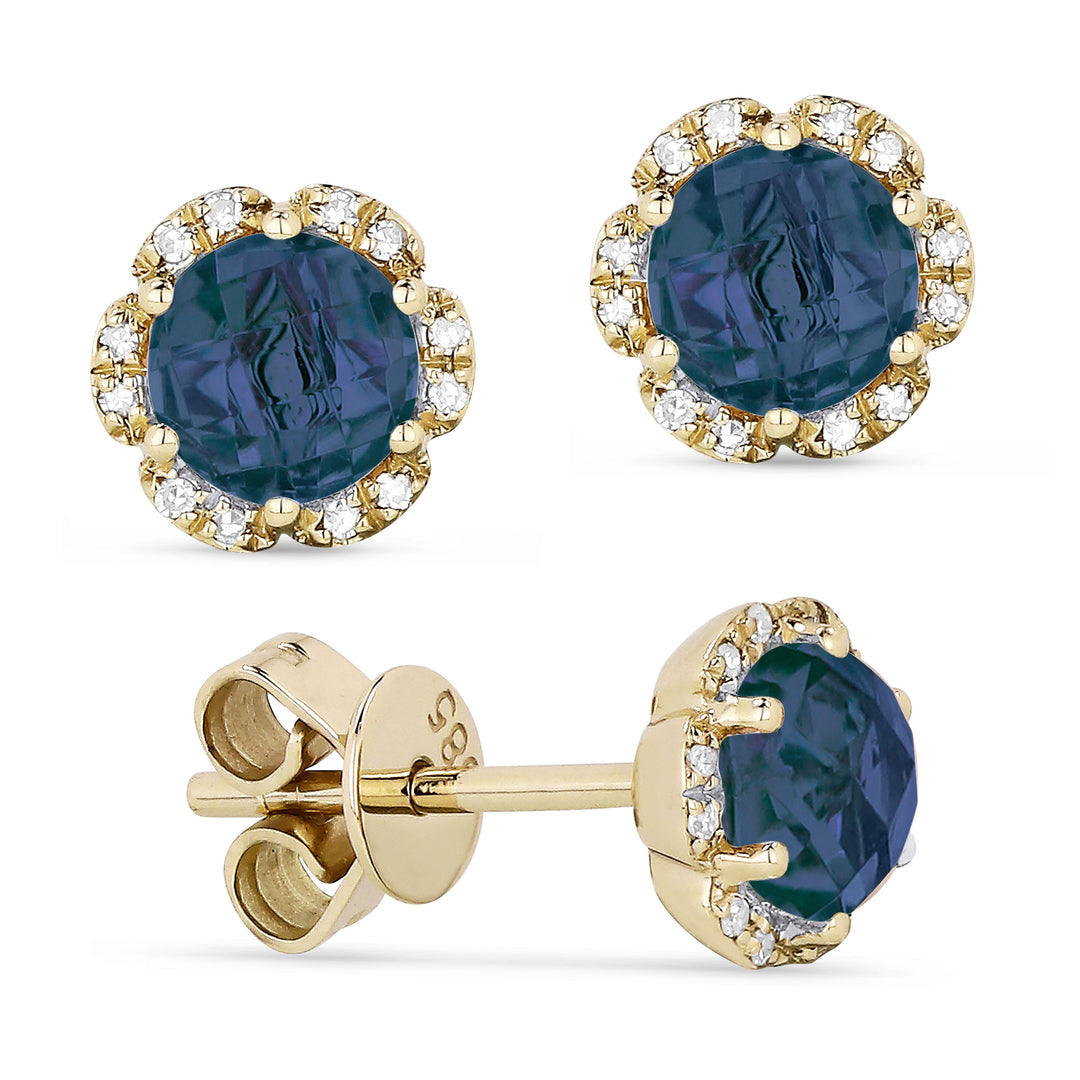 Beautiful Hand Crafted 14K Yellow Gold 5MM London Blue Topaz And Diamond Eclectica Collection Stud Earrings With A Push Back Closure