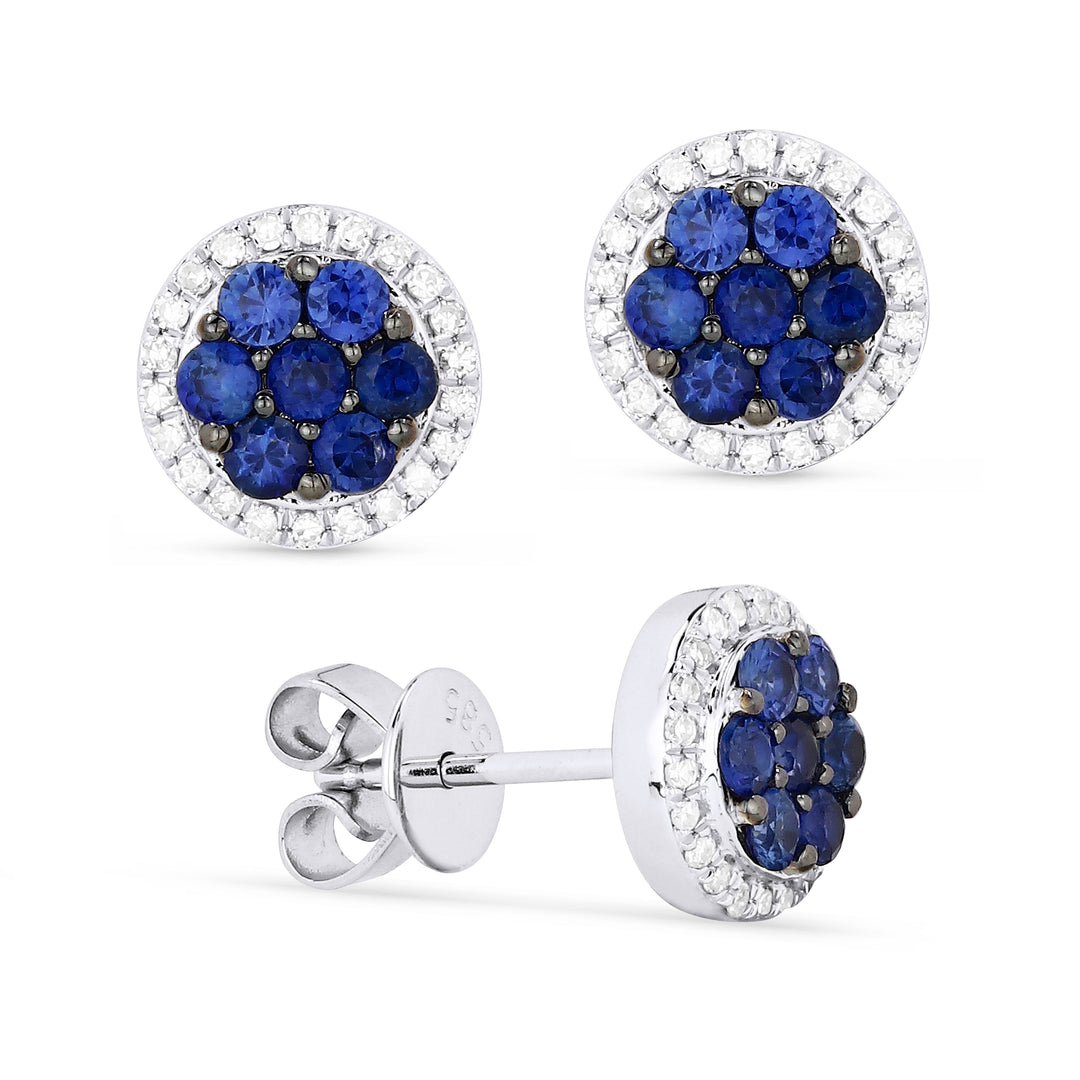 Beautiful Hand Crafted 14K White Gold  Sapphire And Diamond Arianna Collection Stud Earrings With A Push Back Closure