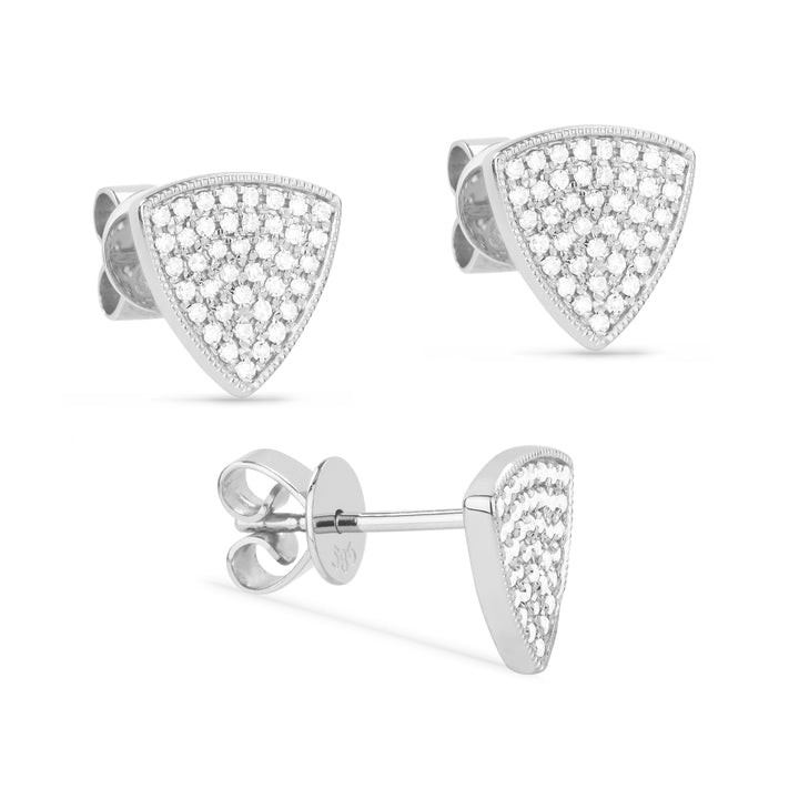 Beautiful Hand Crafted 14K White Gold White Diamond Milano Collection Stud Earrings With A Push Back Closure