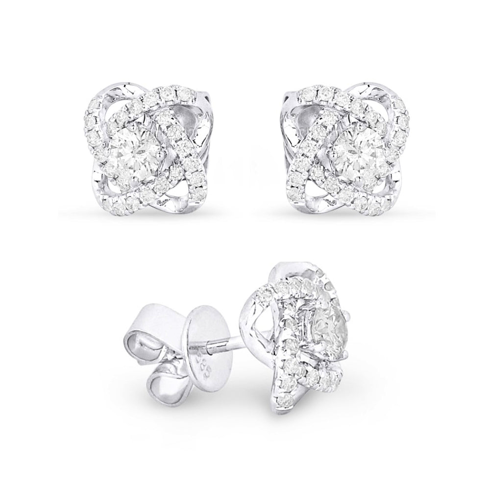 Beautiful Hand Crafted 14K White Gold White Diamond Milano Collection Stud Earrings With A Push Back Closure
