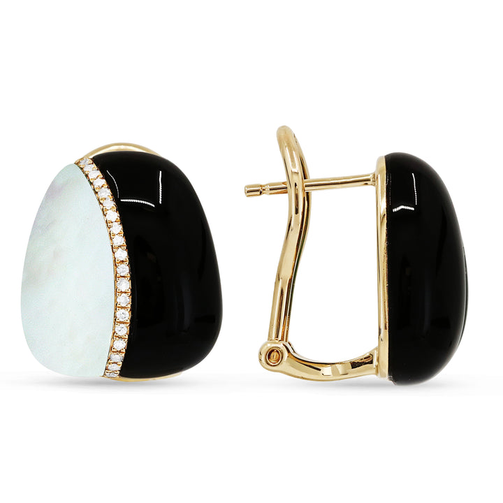 Beautiful Hand Crafted 14K Yellow Gold  Black Onyx And Diamond Milano Collection Stud Earrings With A Omega Back Closure
