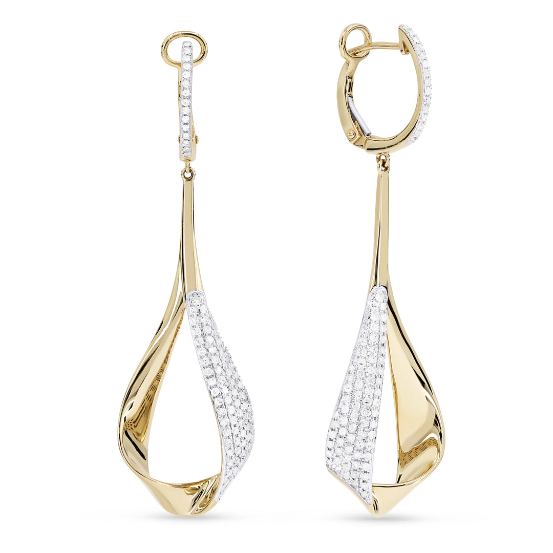 Beautiful Hand Crafted 14K Yellow Gold White Diamond Milano Collection Drop Dangle Earrings With A Omega Back Closure