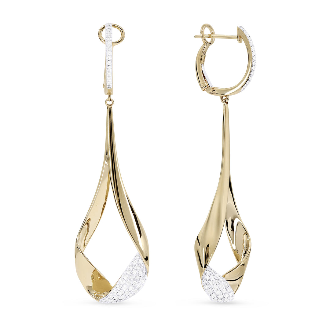 Beautiful Hand Crafted 14K Yellow Gold White Diamond Milano Collection Drop Dangle Earrings With A Omega Back Closure