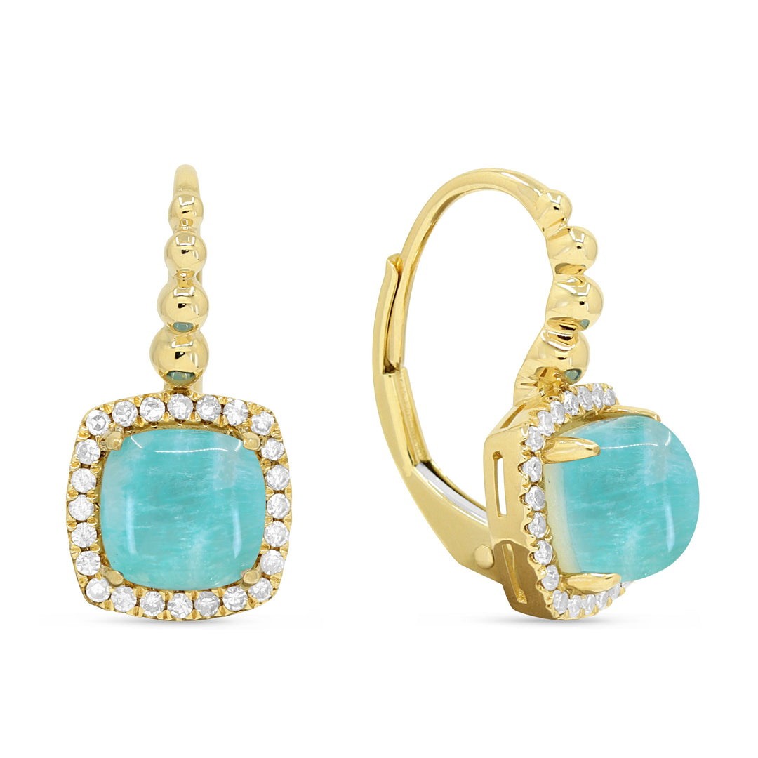 Beautiful Hand Crafted 14K Yellow Gold 6MM Amazonite And Diamond Essentials Collection Drop Dangle Earrings With A Lever Back Closure