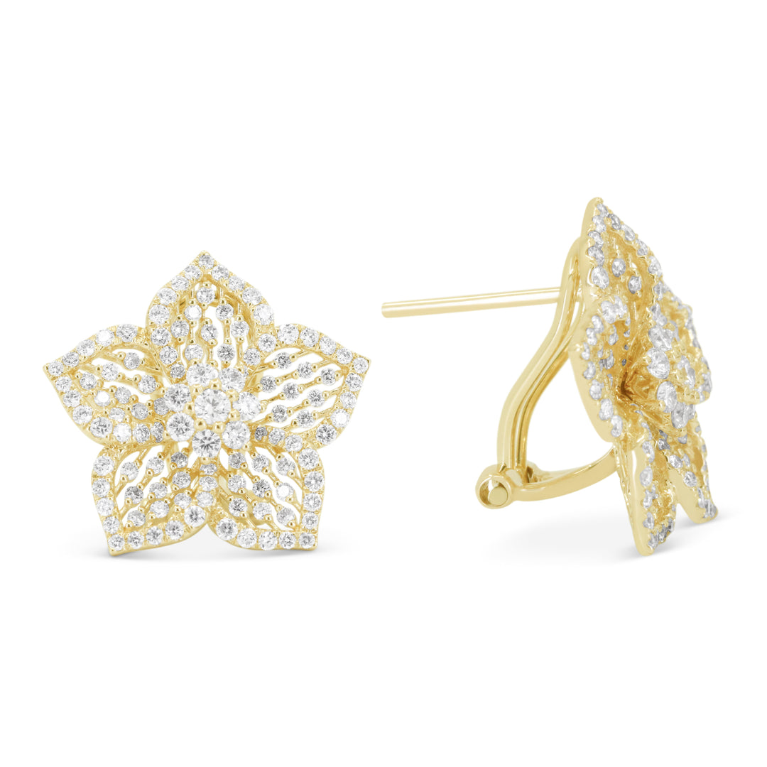 Beautiful Hand Crafted 14K Yellow Gold White Diamond Milano Collection Stud Earrings With A Omega Back Closure