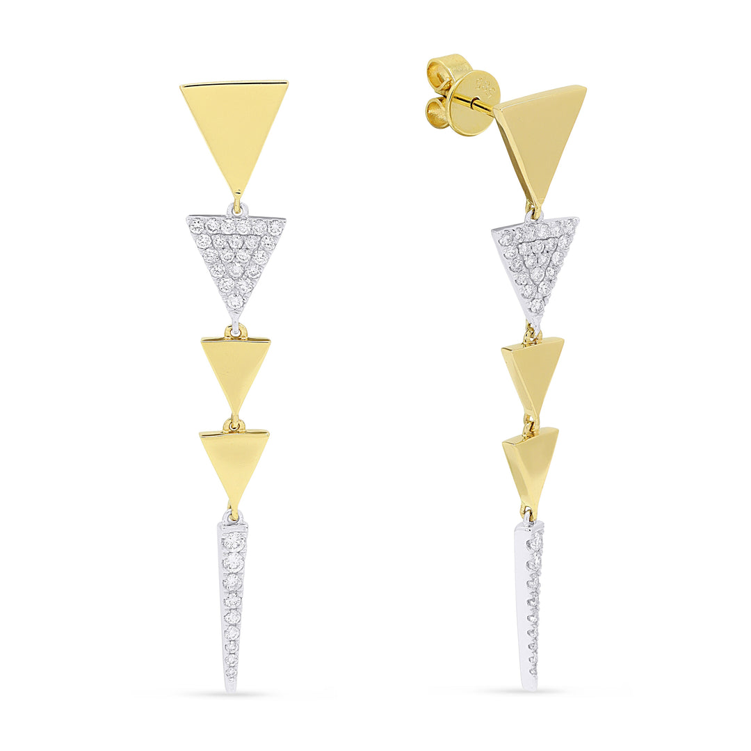 Beautiful Hand Crafted 14K Two Tone Gold White Diamond Milano Collection Drop Dangle Earrings With A Push Back Closure