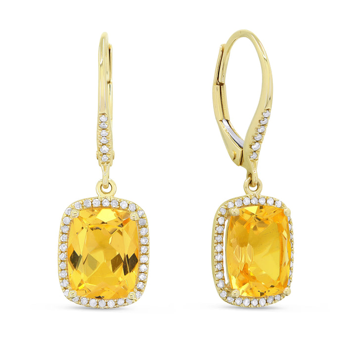 Beautiful Hand Crafted 14K Yellow Gold 7x9MM Citrine And Diamond Essentials Collection Drop Dangle Earrings With A Lever Back Closure