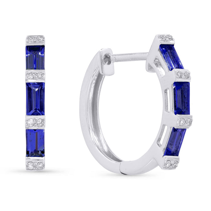 Beautiful Hand Crafted 14K White Gold  Created Sapphire And Diamond Essentials Collection Hoop Earrings With A Hoop Closure