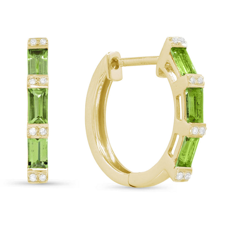 Beautiful Hand Crafted 14K Yellow Gold  Peridot And Diamond Essentials Collection Hoop Earrings With A Hoop Closure