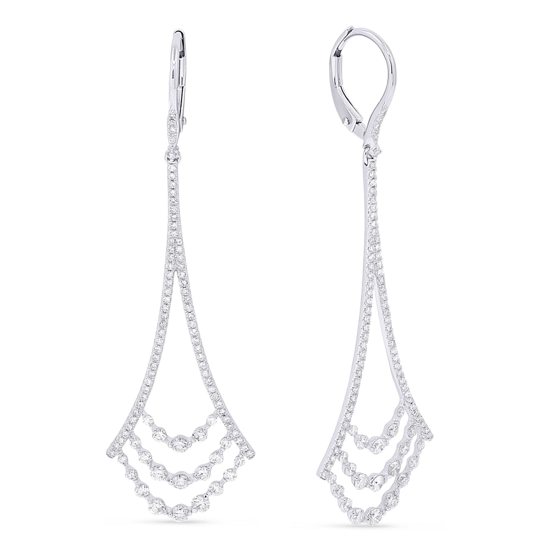 Beautiful Hand Crafted 14K White Gold White Diamond Milano Collection Drop Dangle Earrings With A Lever Back Closure