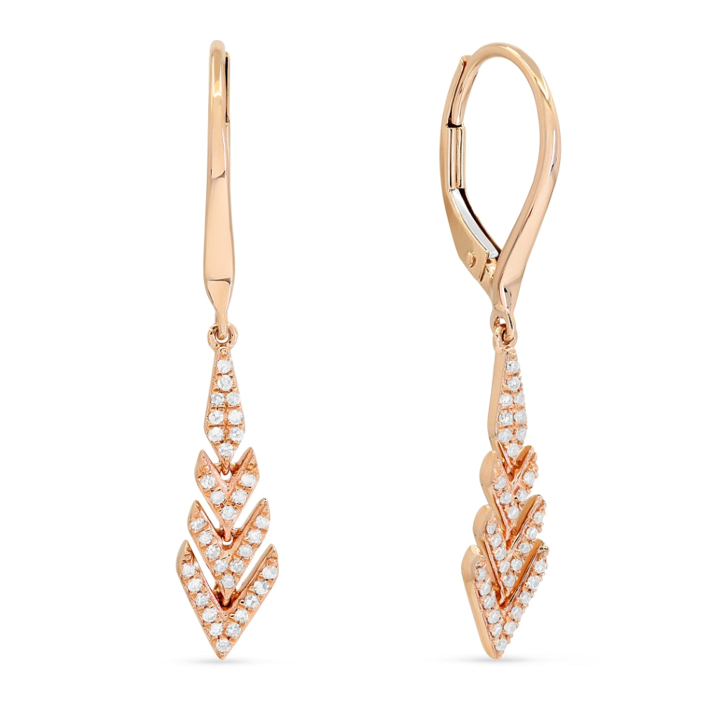 Beautiful Hand Crafted 14K Rose Gold White Diamond Milano Collection Drop Dangle Earrings With A Lever Back Closure