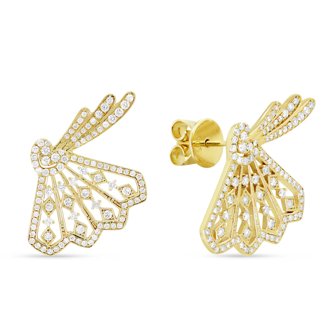 Beautiful Hand Crafted 14K Yellow Gold White Diamond Milano Collection Ear Climber Earrings With A Push Back Closure