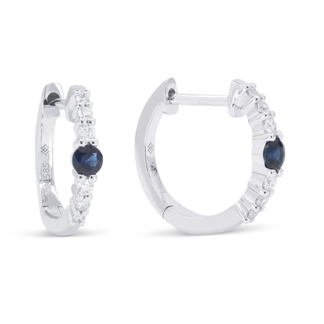 Beautiful Hand Crafted 14K White Gold  Sapphire And Diamond Arianna Collection Hoop Earrings With A Hoop Closure
