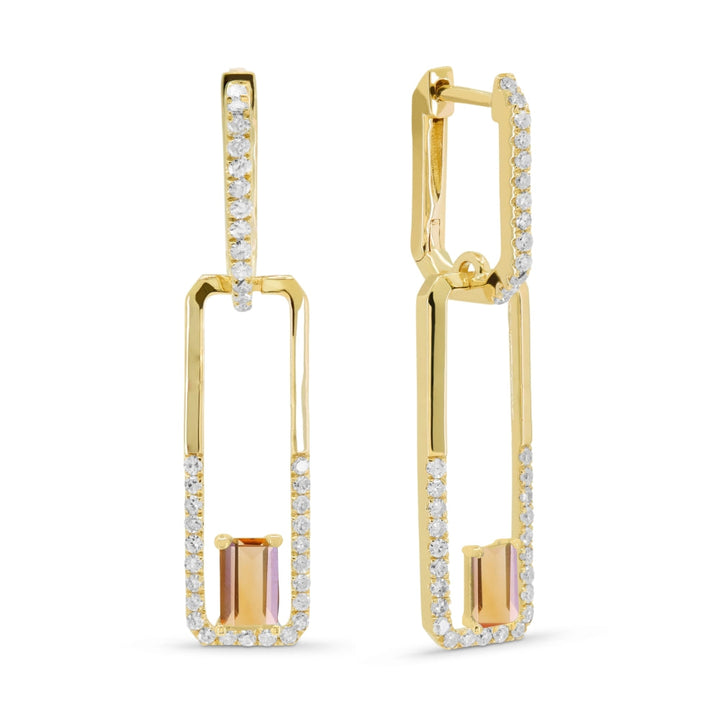 Beautiful Hand Crafted 14K Yellow Gold 3x5MM Citrine And Diamond Essentials Collection Drop Dangle Earrings With A Lever Back Closure