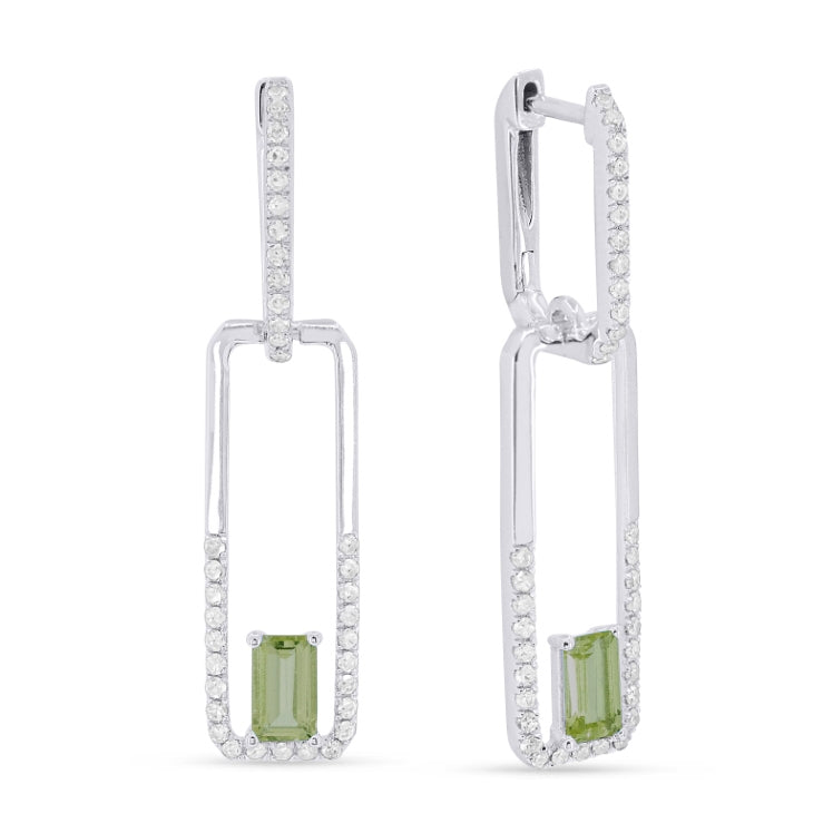 Beautiful Hand Crafted 14K White Gold 3x5MM Peridot And Diamond Essentials Collection Drop Dangle Earrings With A Lever Back Closure