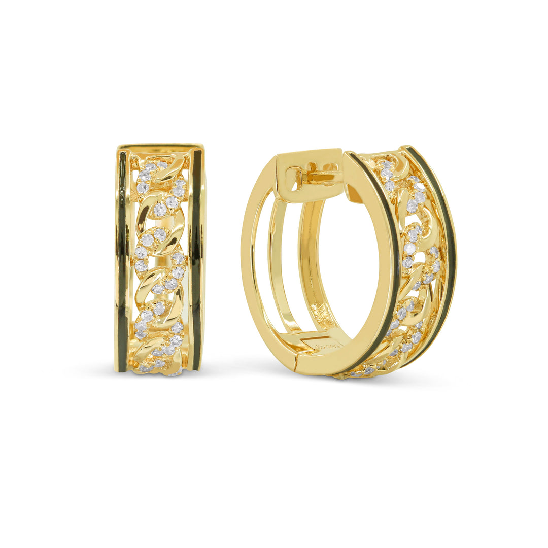 Beautiful Hand Crafted 14K Yellow Gold  Enamel And Diamond Milano Collection Hoop Earrings With A Hoop Closure