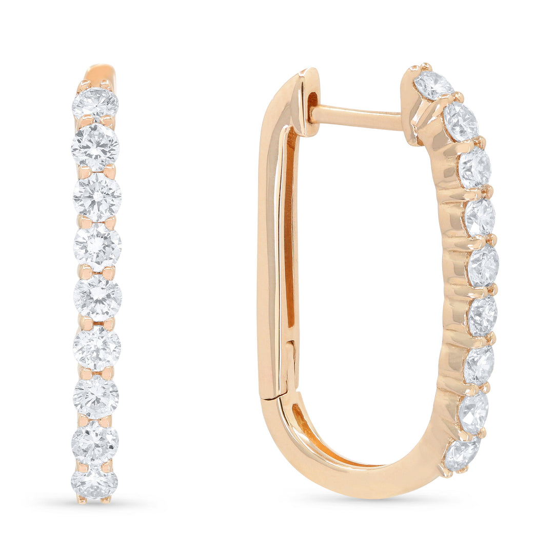 Beautiful Hand Crafted 14K Rose Gold White Diamond Milano Collection Hoop Earrings With A Hoop Closure
