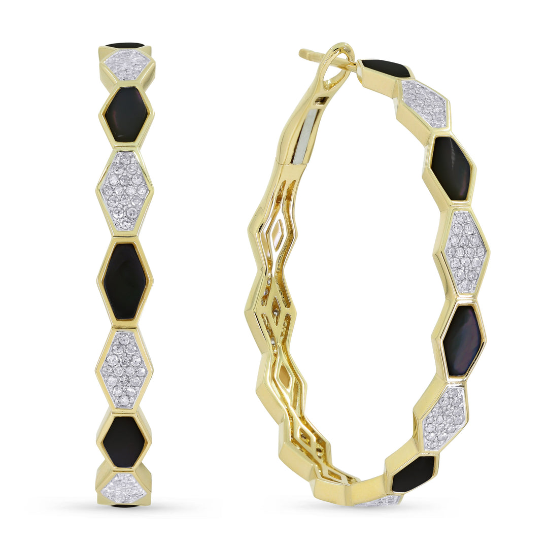 Beautiful Hand Crafted 14K Yellow Gold  Black Onyx And Diamond Milano Collection Hoop Earrings With A Hoop Closure