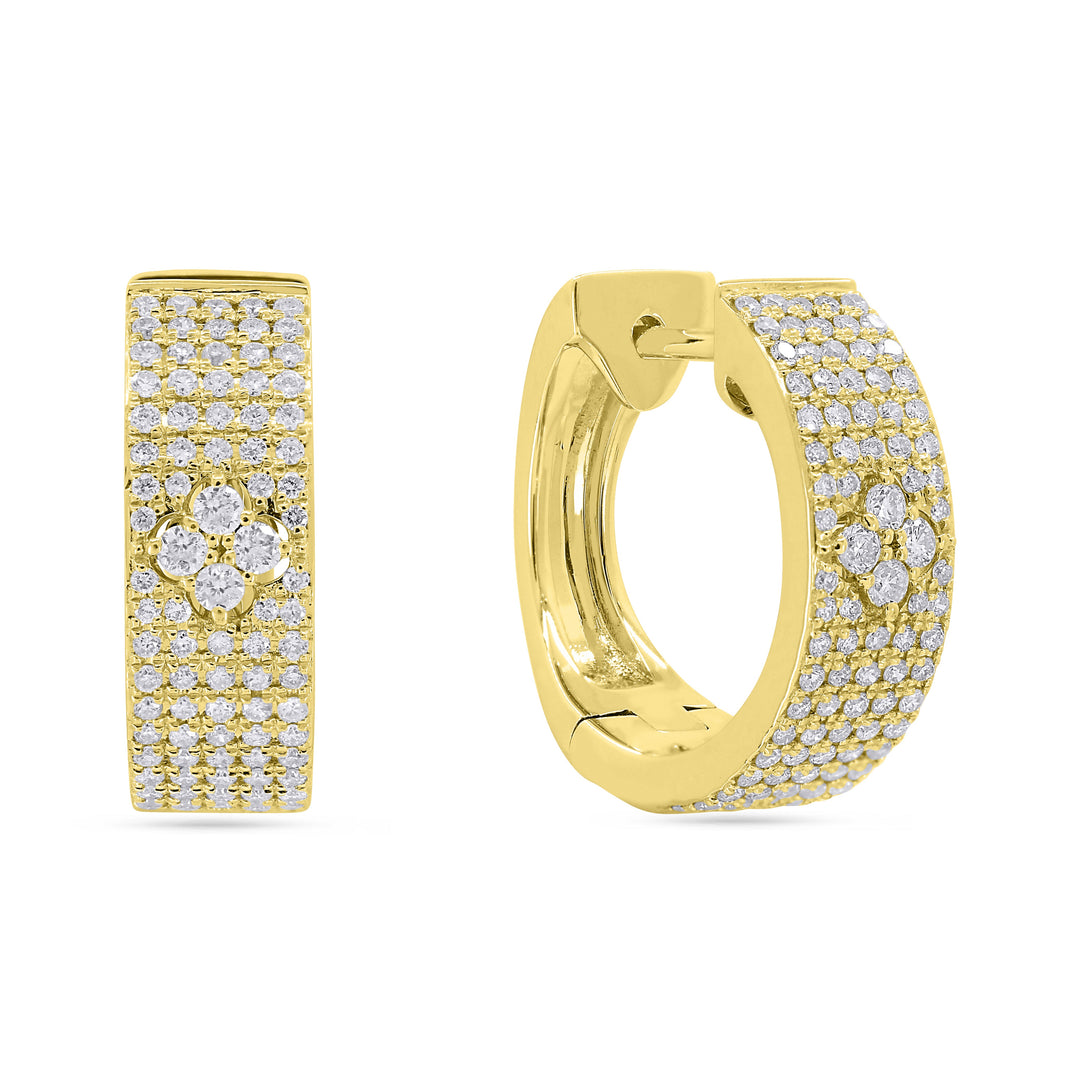 Beautiful Hand Crafted 14K Yellow Gold White Diamond Milano Collection Hoop Earrings With A Hoop Closure
