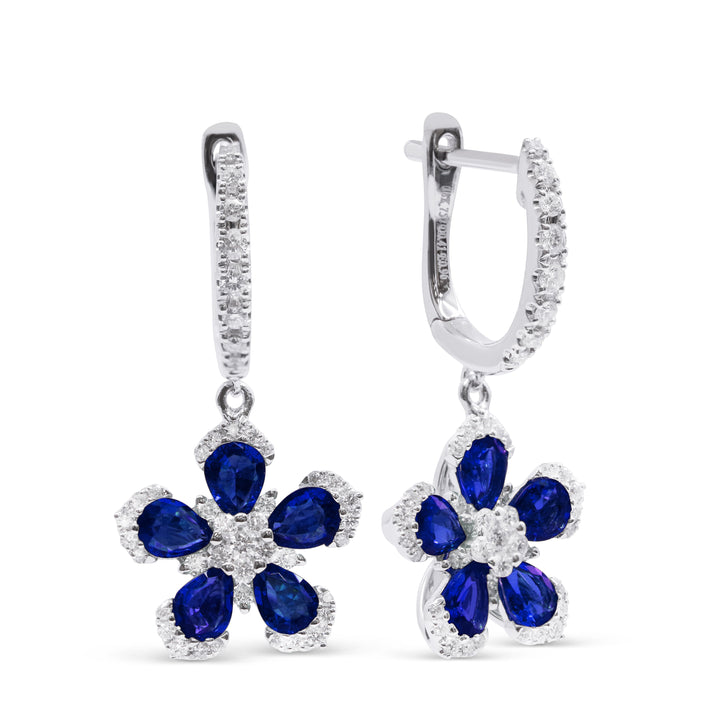 Beautiful Hand Crafted 18K White Gold  Sapphire And Diamond Arianna Collection Drop Dangle Earrings With A Push Back Closure