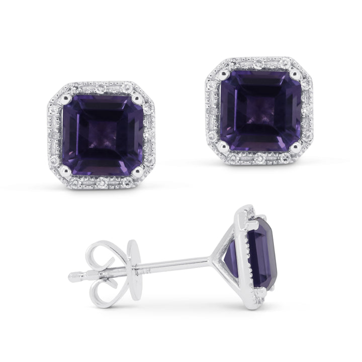 Beautiful Hand Crafted 14K White Gold 6MM Created Alexandrite And Diamond Essentials Collection Stud Earrings With A Push Back Closure