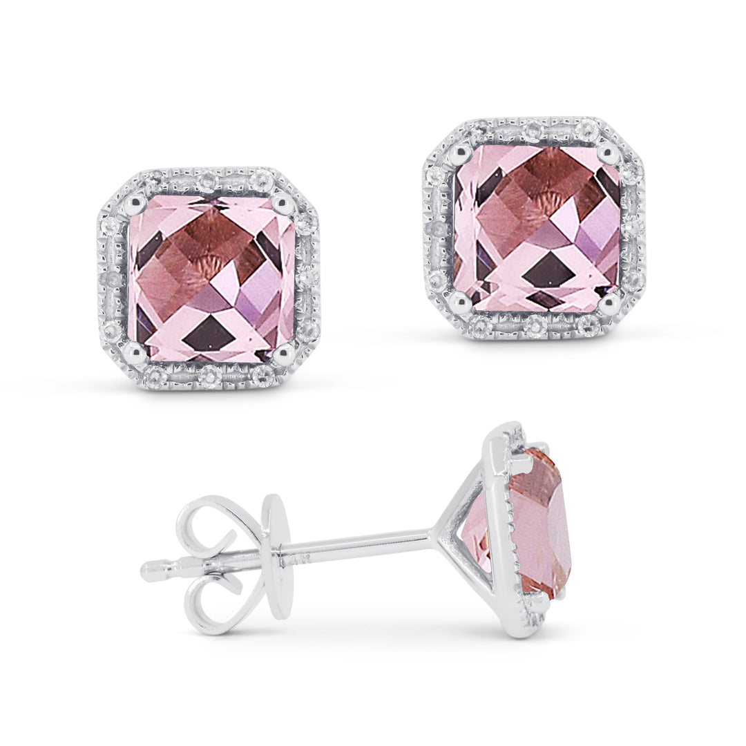 Beautiful Hand Crafted 14K White Gold 6MM Created Morganite And Diamond Essentials Collection Stud Earrings With A Push Back Closure
