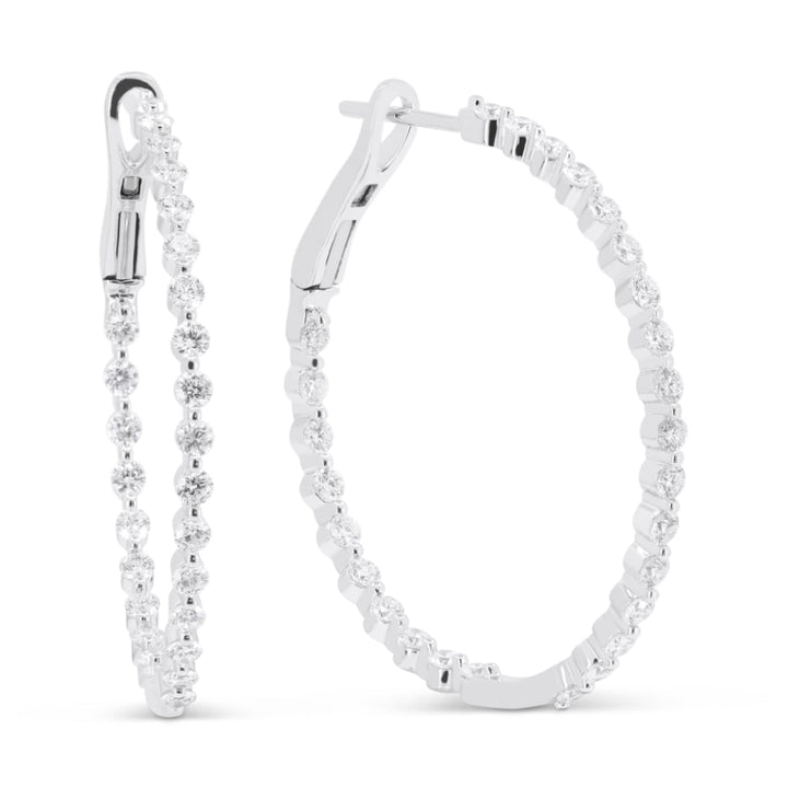 Beautiful Hand Crafted 14K White Gold  White Gold And Diamond Milano Collection Hoop Earrings With A Hoop Closure