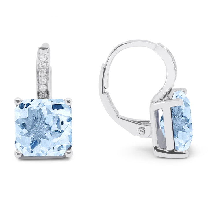 Beautiful Hand Crafted 14K White Gold  Swiss Blue Topaz And Diamond Essentials Collection Drop Dangle Earrings With A Lever Back Closure