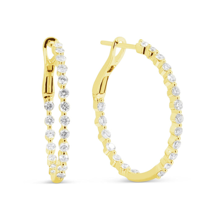 Beautiful Hand Crafted 14K Yellow Gold  Yellow Gold And Diamond Milano Collection Hoop Earrings With A Hoop Closure