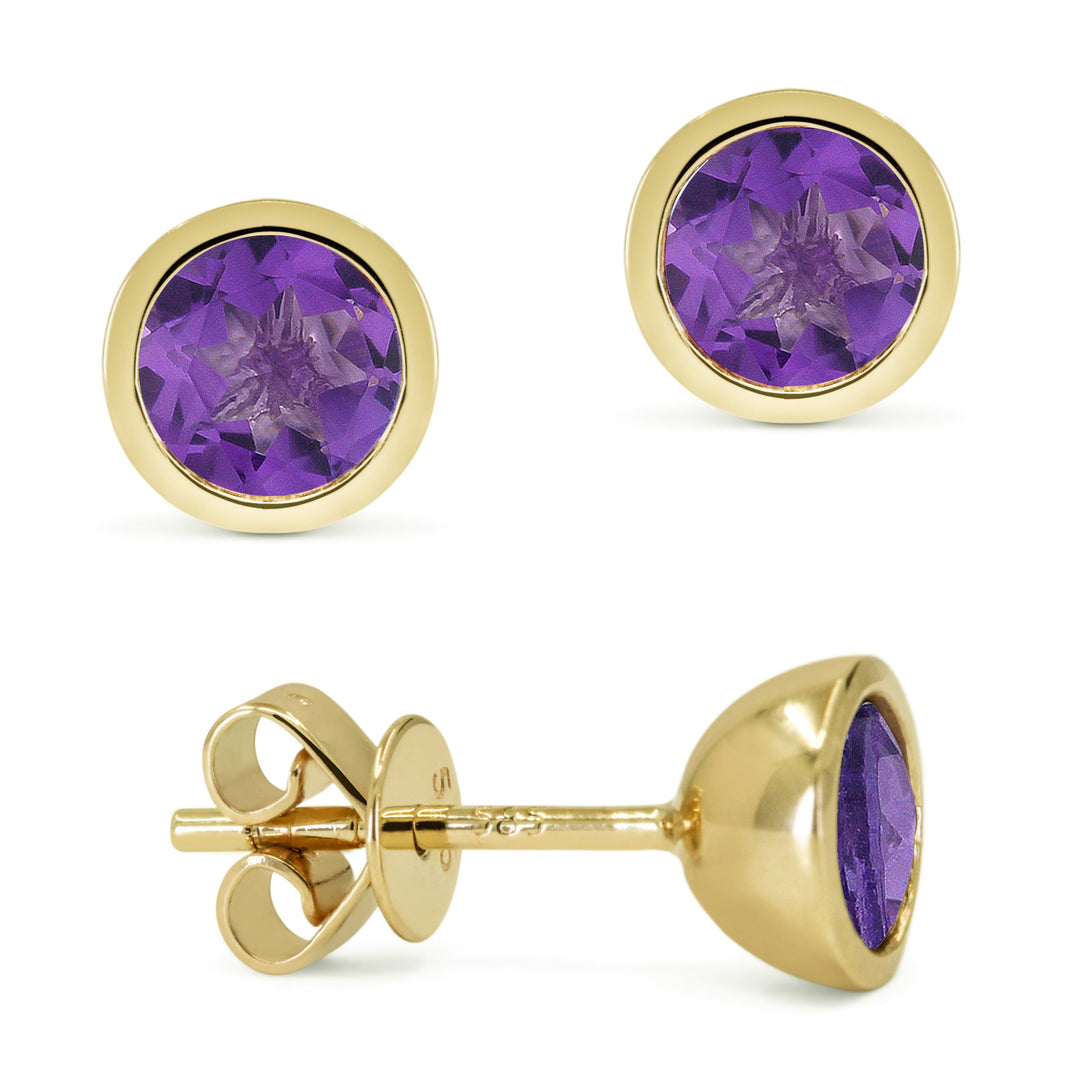 Beautiful Hand Crafted 14K Yellow Gold  Amethyst And Diamond Essentials Collection Stud Earrings With A Push Back Closure