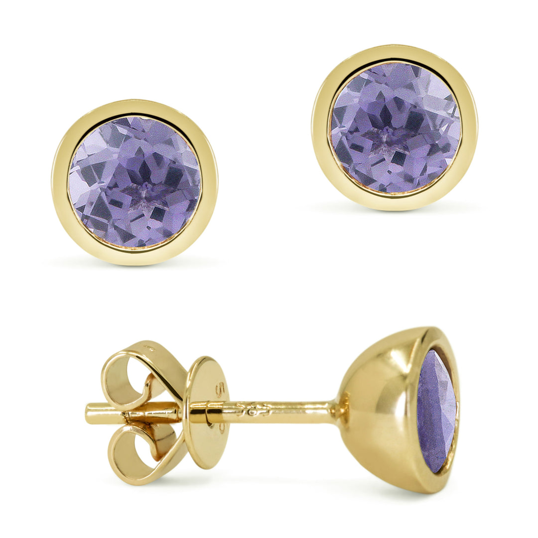 Beautiful Hand Crafted 14K Yellow Gold  Created Alexandrite And Diamond Essentials Collection Stud Earrings With A Push Back Closure