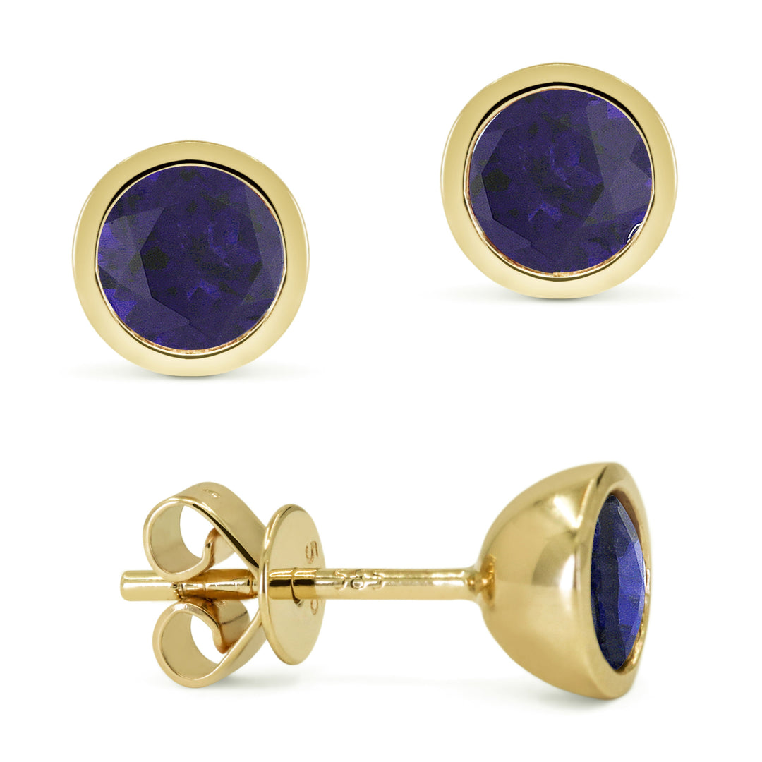 Beautiful Hand Crafted 14K Yellow Gold  Created Sapphire And Diamond Essentials Collection Stud Earrings With A Push Back Closure