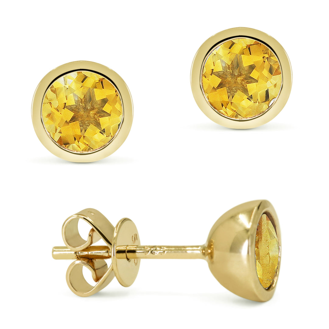 Beautiful Hand Crafted 14K Yellow Gold  Citrine And Diamond Essentials Collection Stud Earrings With A Push Back Closure