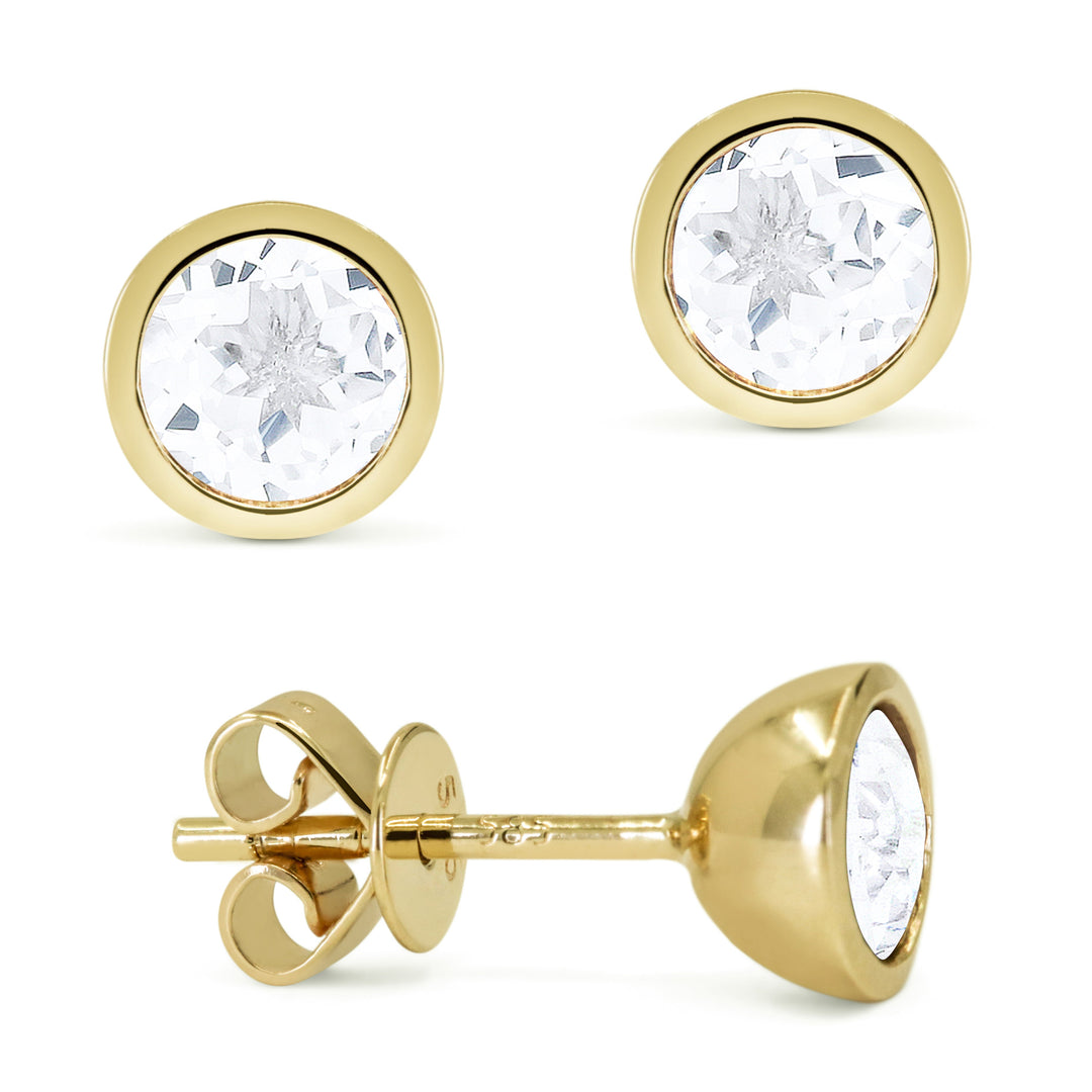Beautiful Hand Crafted 14K Yellow Gold  White Topaz And Diamond Essentials Collection Stud Earrings With A Push Back Closure