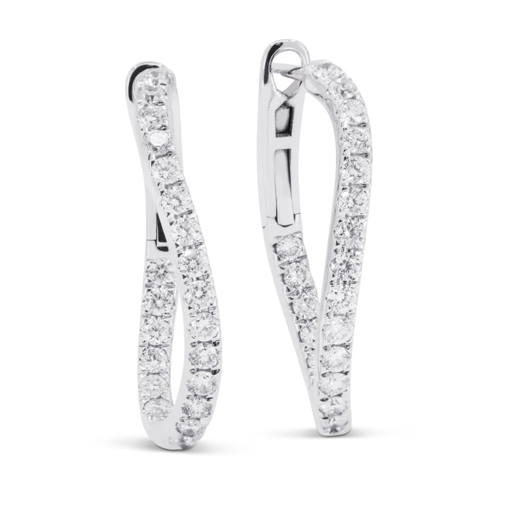 Beautiful Hand Crafted 14K White Gold  Milano Collection Hoop Earrings With A Hoop Closure