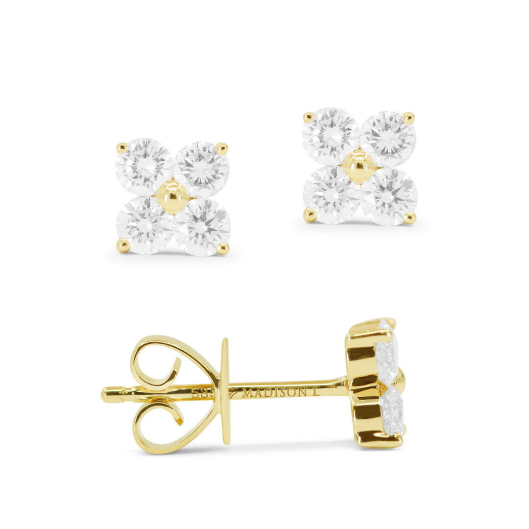 Beautiful Hand Crafted 14K Yellow Gold White Diamond Milano Collection Stud Earrings With A Push Back Closure