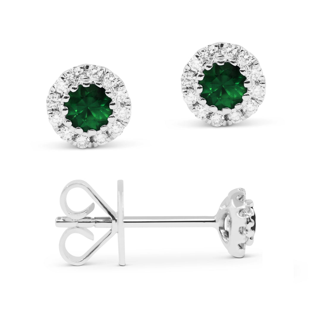 Beautiful Hand Crafted 14K White Gold  Emerald And Diamond Arianna Collection Stud Earrings With A Push Back Closure