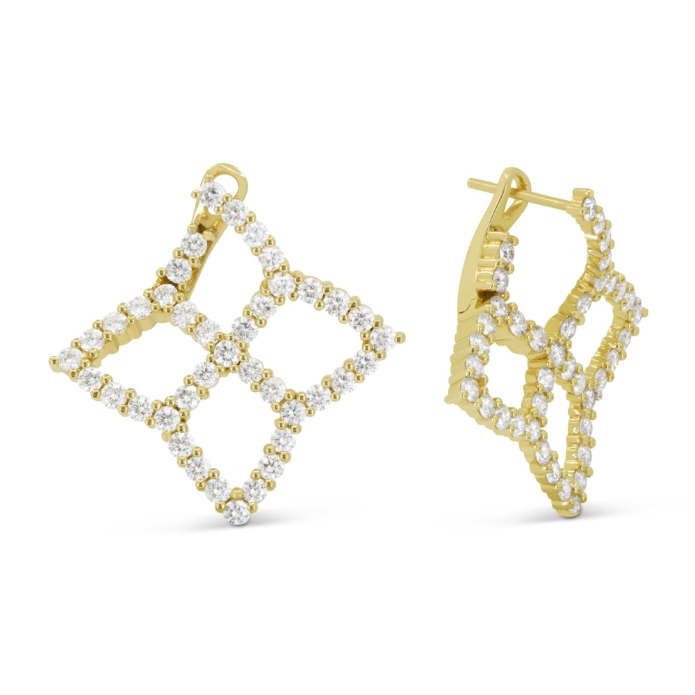 Beautiful Hand Crafted 14K Yellow Gold White Diamond Milano Collection Stud Earrings With A Lever Back Closure