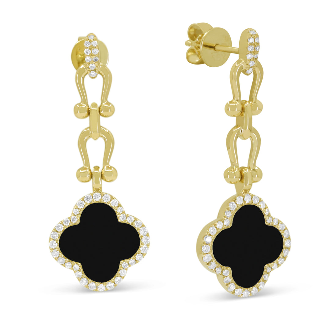Beautiful Hand Crafted 14K Yellow Gold 10MM Black Onyx And Diamond Milano Collection Drop Dangle Earrings With A Push Back Closure