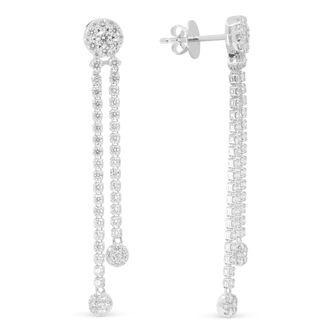 Beautiful Hand Crafted 14K White Gold White Diamond Lumina Collection Drop Dangle Earrings With A Push Back Closure