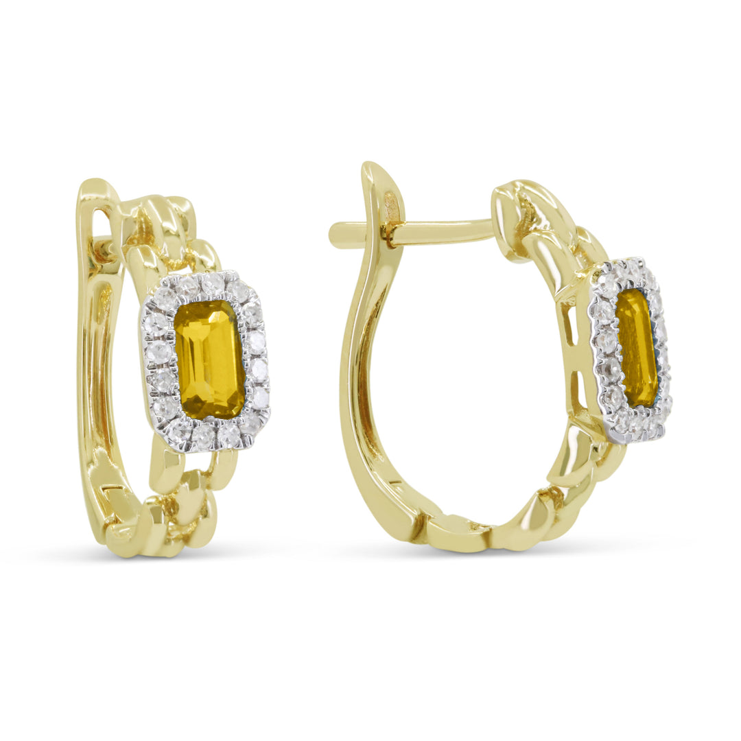 Beautiful Hand Crafted 14K Yellow Gold 3x5MM Citrine And Diamond Essentials Collection Hoop Earrings With A Hoop Closure