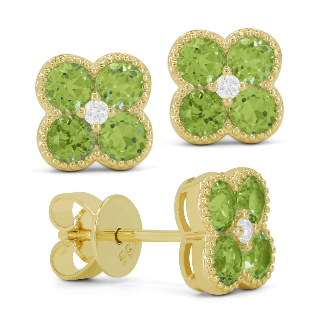 Beautiful Hand Crafted 14K Yellow Gold 3MM Peridot And Diamond Essentials Collection Stud Earrings With A Push Back Closure