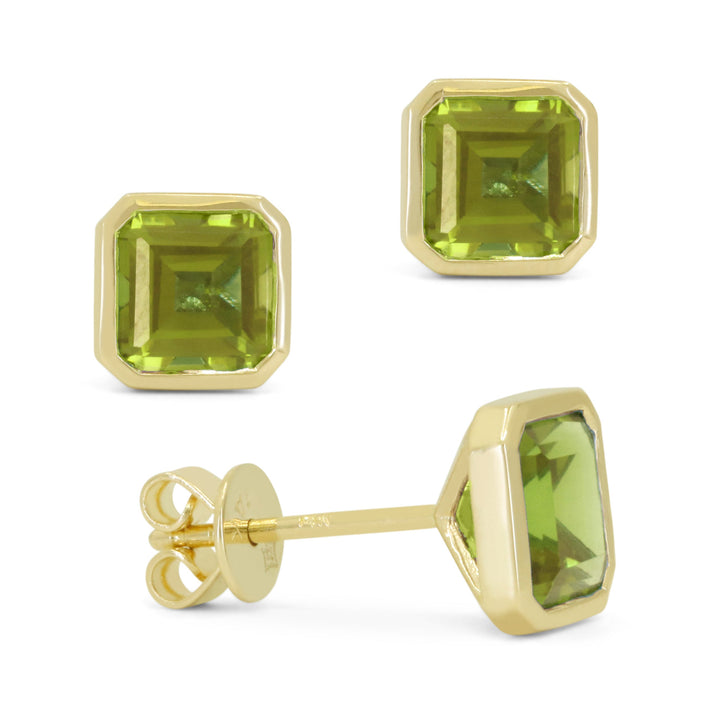Beautiful Hand Crafted 14K Yellow Gold 6x6MM Peridot And Diamond Essentials Collection Stud Earrings With A Push Back Closure