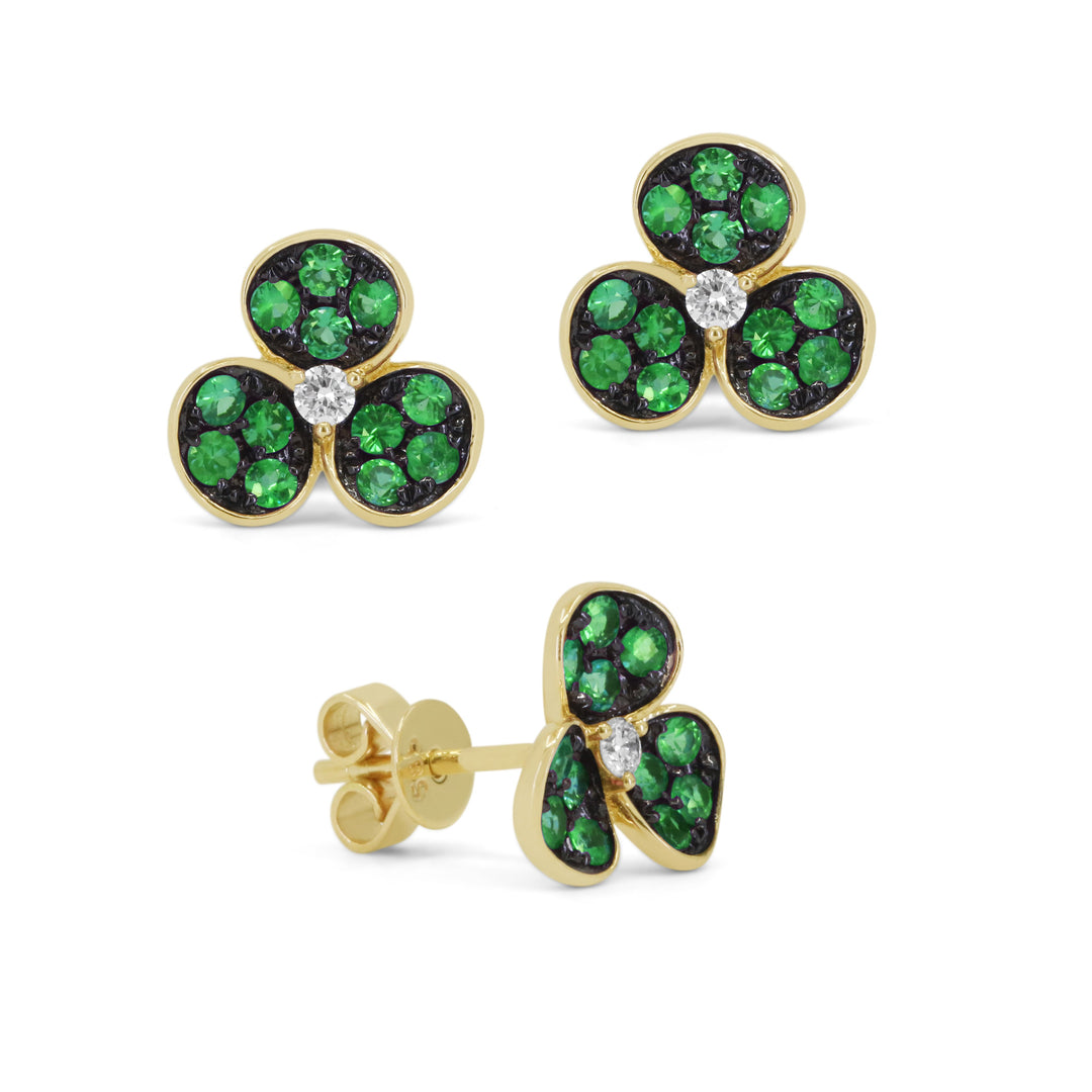 Beautiful Hand Crafted 14K Yellow Gold  Tsavorite And Diamond Arianna Collection Stud Earrings With A Push Back Closure