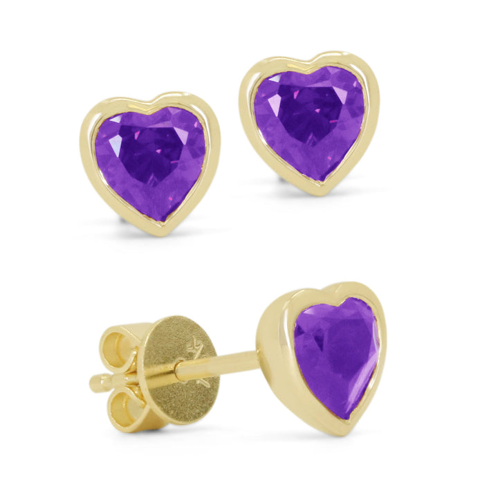 Beautiful Hand Crafted 14K Yellow Gold 5MM Amethyst And Diamond Essentials Collection Stud Earrings With A Push Back Closure