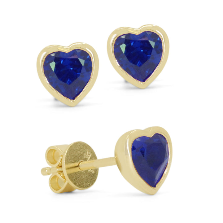 Beautiful Hand Crafted 14K Yellow Gold 5MM Created Sapphire And Diamond Essentials Collection Stud Earrings With A Push Back Closure