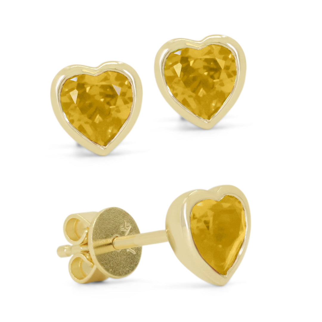 Beautiful Hand Crafted 14K Yellow Gold 5MM Citrine And Diamond Essentials Collection Stud Earrings With A Push Back Closure