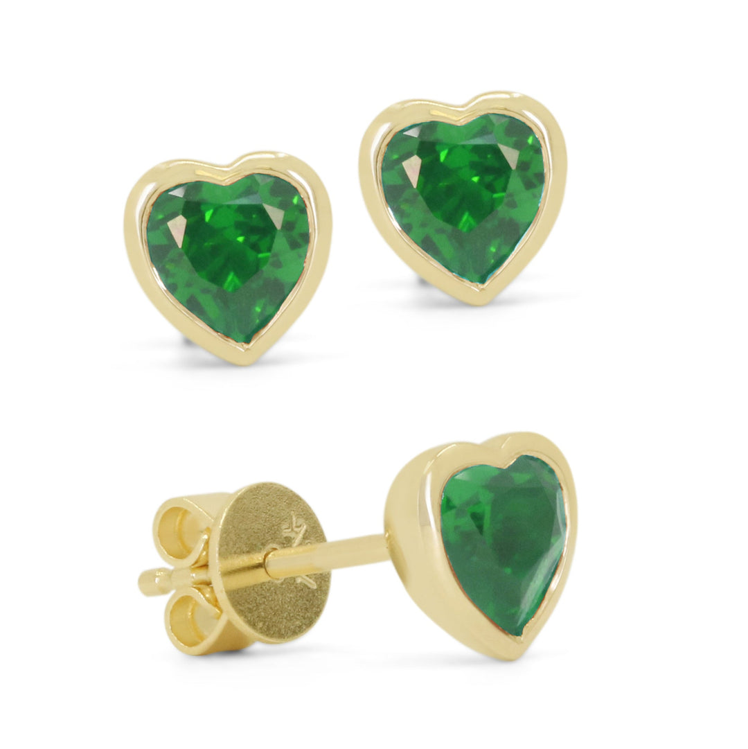 Beautiful Hand Crafted 14K Yellow Gold 5MM Created Emerald And Diamond Essentials Collection Stud Earrings With A Push Back Closure