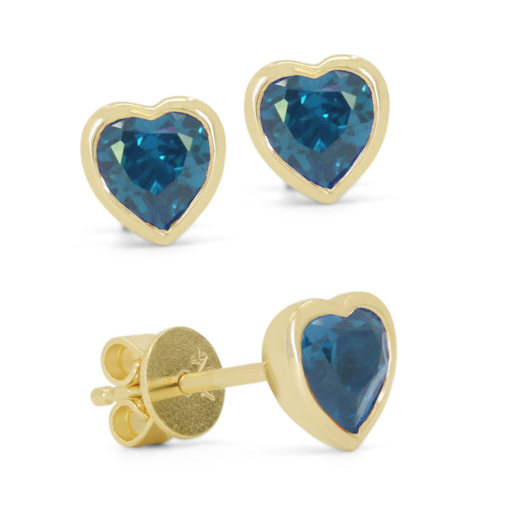 Beautiful Hand Crafted 14K Yellow Gold 5MM London Blue Topaz And Diamond Essentials Collection Stud Earrings With A Push Back Closure