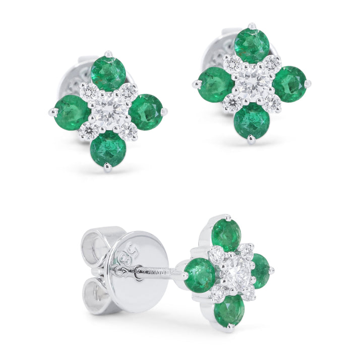 Beautiful Hand Crafted 14K White Gold 2MM Emerald And Diamond Arianna Collection Stud Earrings With A Push Back Closure